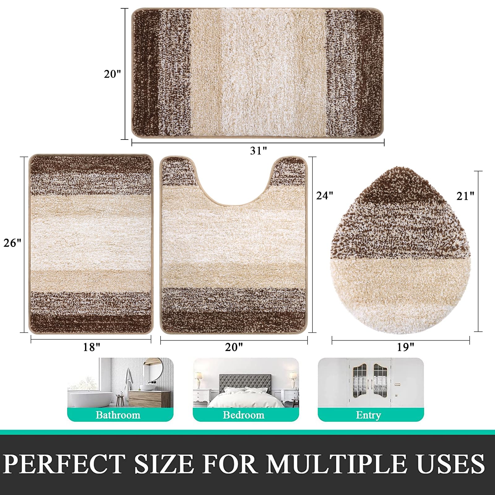 Bsmathom Bathroom Rugs Sets 4 Piece With Toilet Cover, Absorbent Microfiber Bath Mats For Bathroom,Non Slip Bathroom Rugs Washab